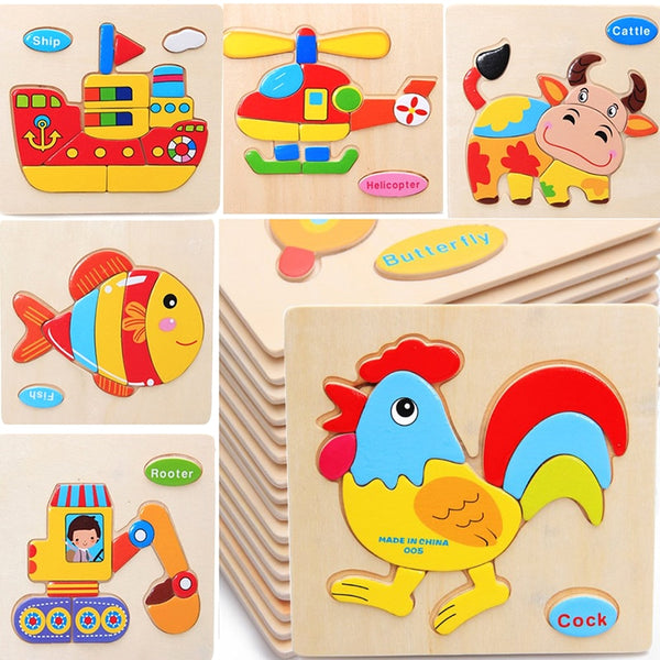 Kids 3D Puzzles Jigsaw Wooden Toys For Children Cartoon Animal Traffic Puzzles Intelligence Children Early Educational Toys - Badgecollection