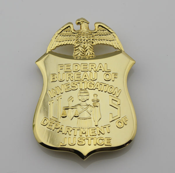 US FBI BADGE  DEPARTMENT OF JUSTICE BADGE  full size  5.2cmX7.3cm - Badgecollection