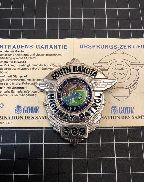 SOUTH DAKOTA HIGHWAY PATROL 368 from Gode with certificate - Badgecollection