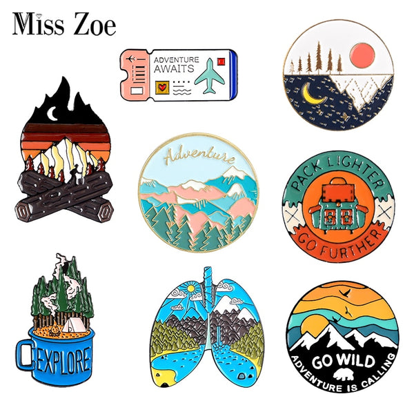 Outdoors Mountain Starry Night Enamel Pin Custom Wild Camping Hiking Brooches Bag Clothes Lapel Pin Adventure Badge Jewelry Gift - Badgecollection